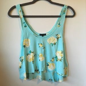 Talulah Aqua and Yellow Buttercream Rose Crop Tank